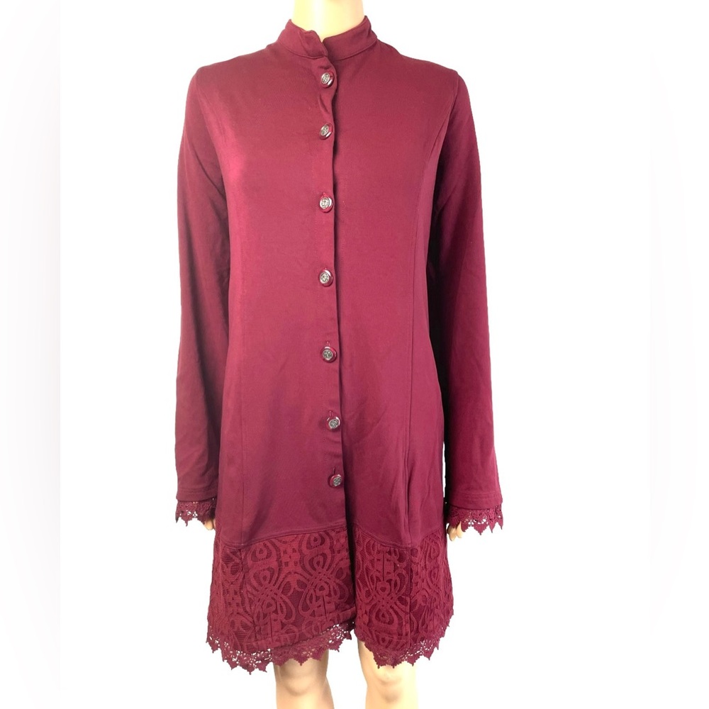 Elegant Legs Womens Lace Cardigan Dress Coat Size L Red Button Up